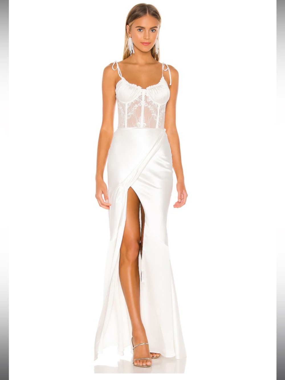 V. Chapman White Lace Bodice Satin Skirt Wedding Dress